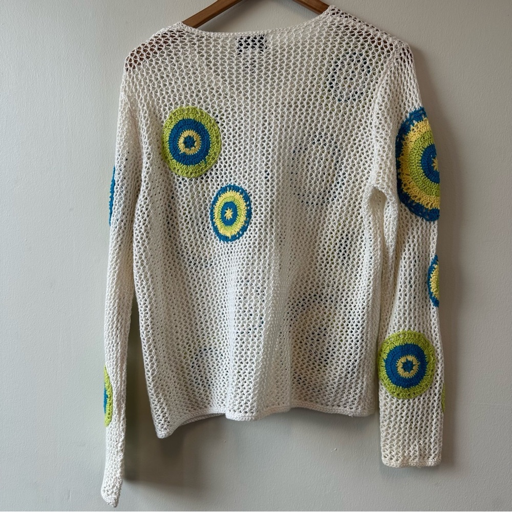 Breckenridge Women's Cream Crochet Cardigan with Blue and Green Accents - Picture 6 of 6